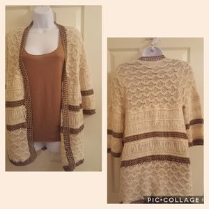 Chico's Ivory & Gold Crochet Cardigan. Sz.12